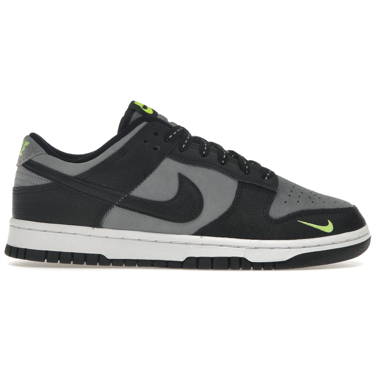 Sort Nike Dunk Low Black Cool Grey Volt Mini Swoosh - Nike Sneakers