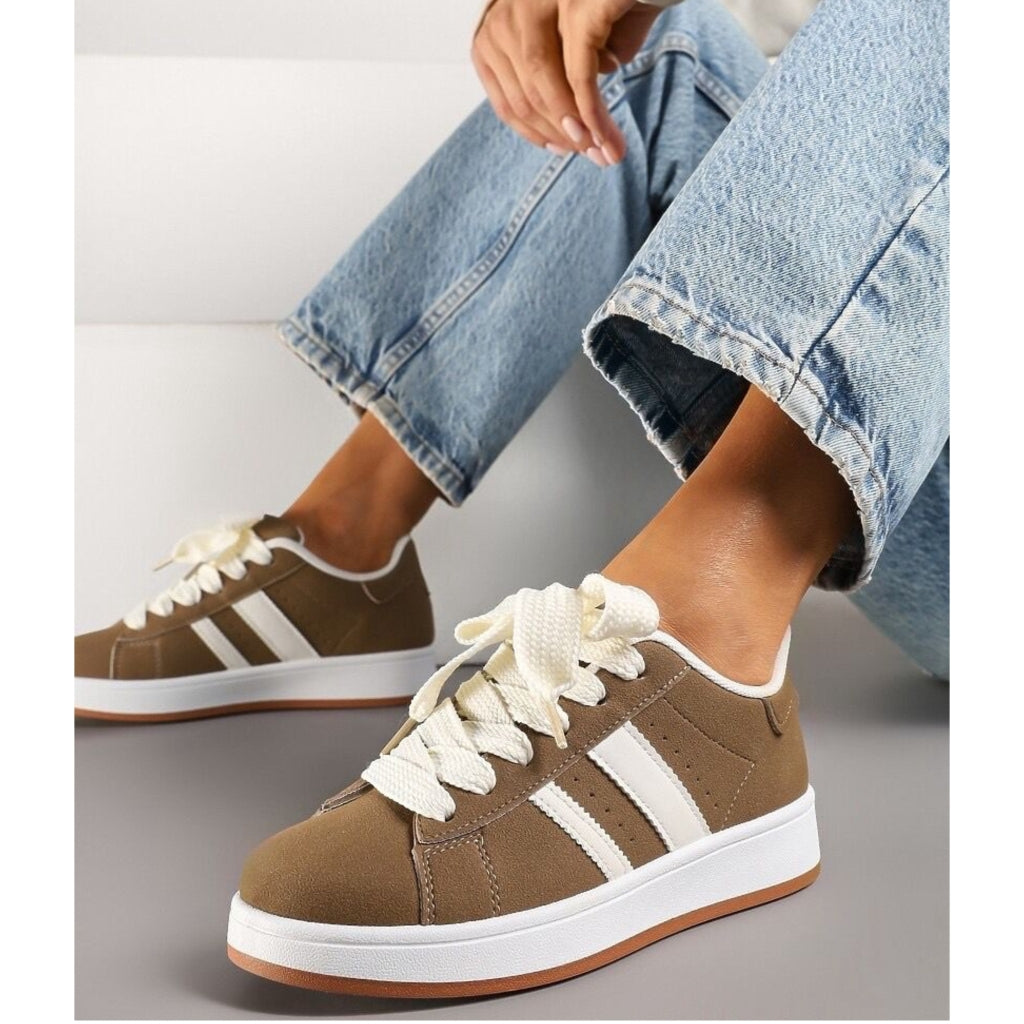 Ginette Dame Sneakers 123 Kaki - Shoes Sneakers  - 5715406734613