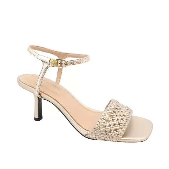 GOLD Tommy Hilfiger Metallic Lthr Kitten Sandal Fw0fw086110hs - Tommy Hilfiger Sandaler - 8720638816126